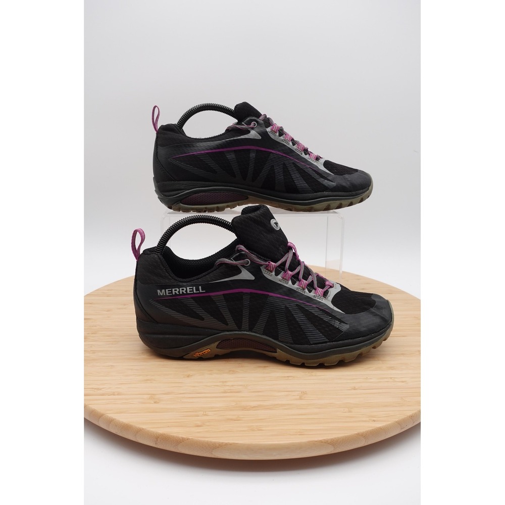 Merrell Womens Black Purple Mesh Trail Hiking Sneakers Size 10 41 Vibram 1016